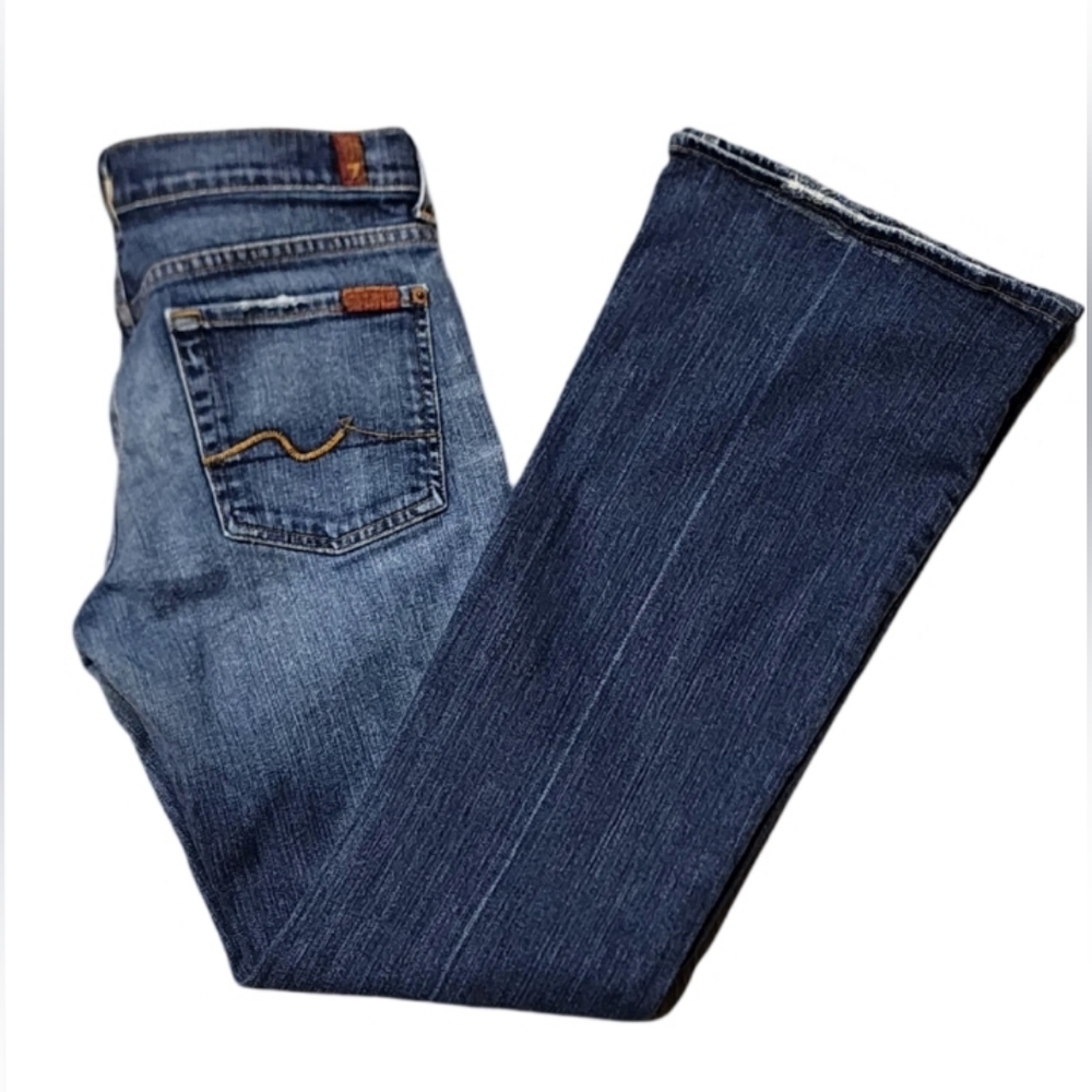 7 FAM 7 For All Mankind medium wash low-rise flare leg jeans, size 29